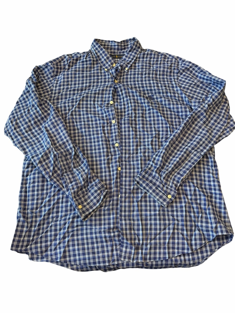 Polo Ralph Lauren Mens Blue Plaid Button Down Long Sleeves Shirt Size XXL Preppy